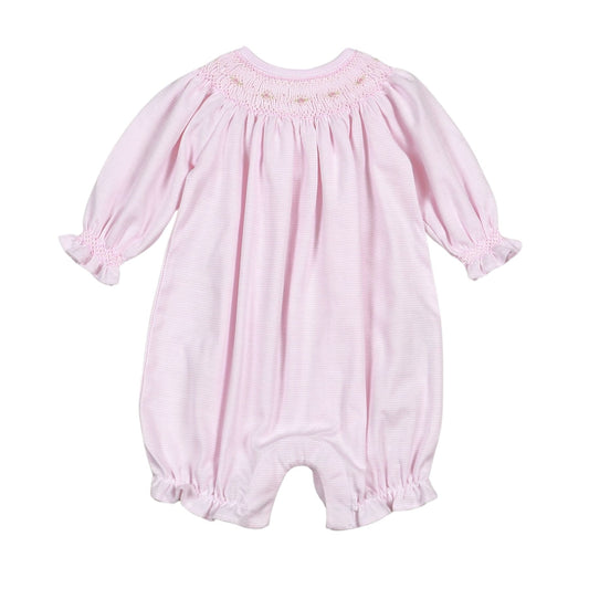 Sally Pink Stripes Smocked Pima Bishop Bubble