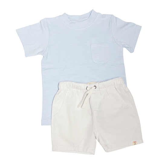 Short Sleeve Pocket Tee Shirt - Light Blue Mini Stripe
