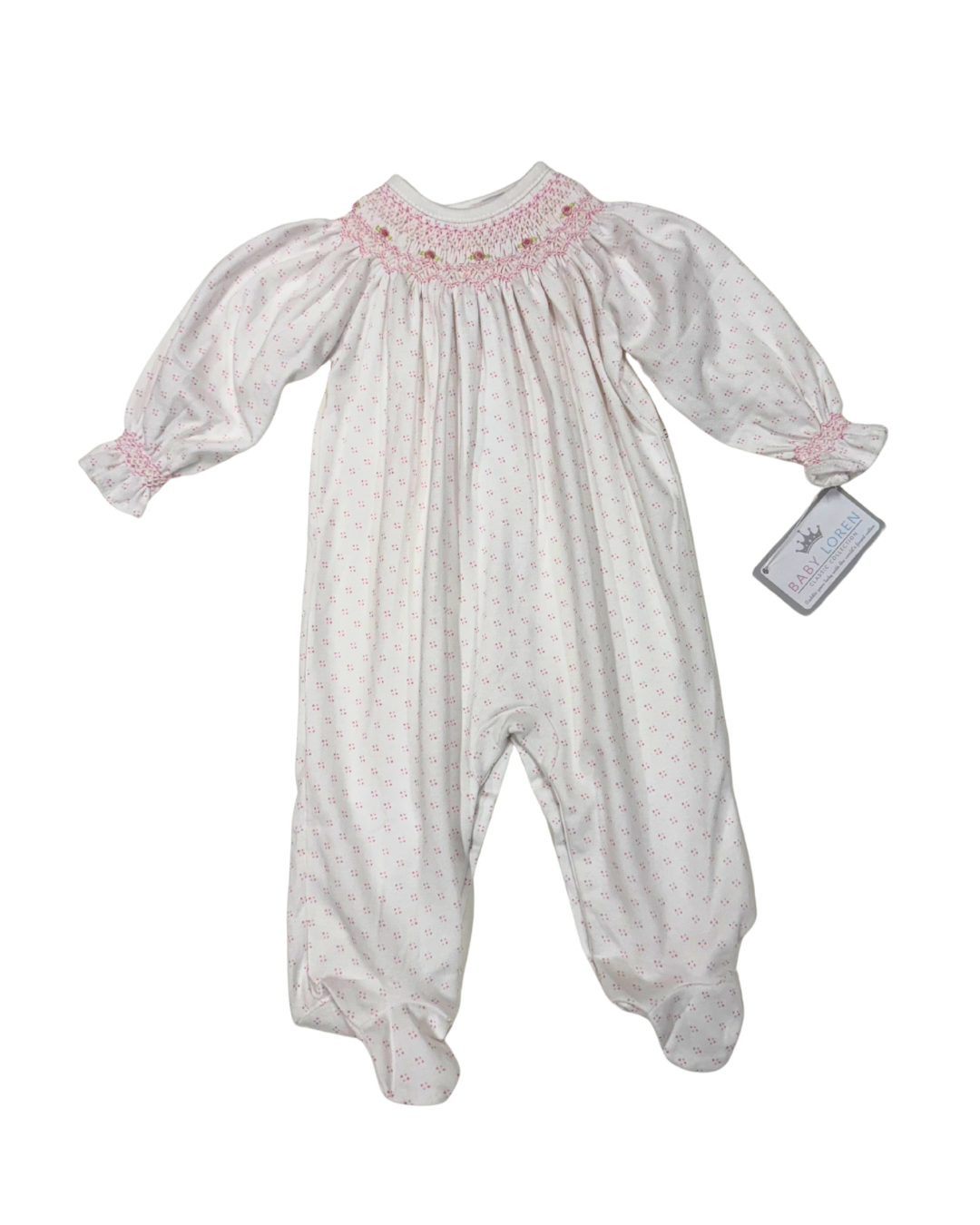Sally Pink Dots Smocked Pima Footie