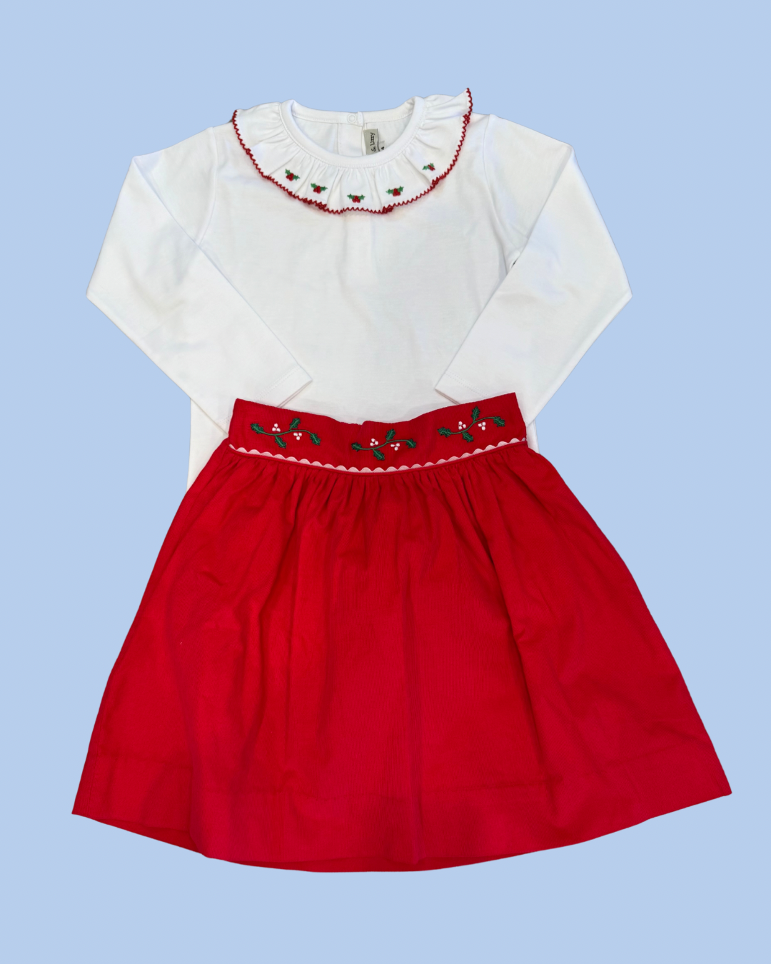 Red Hollies Corduroy Skirt