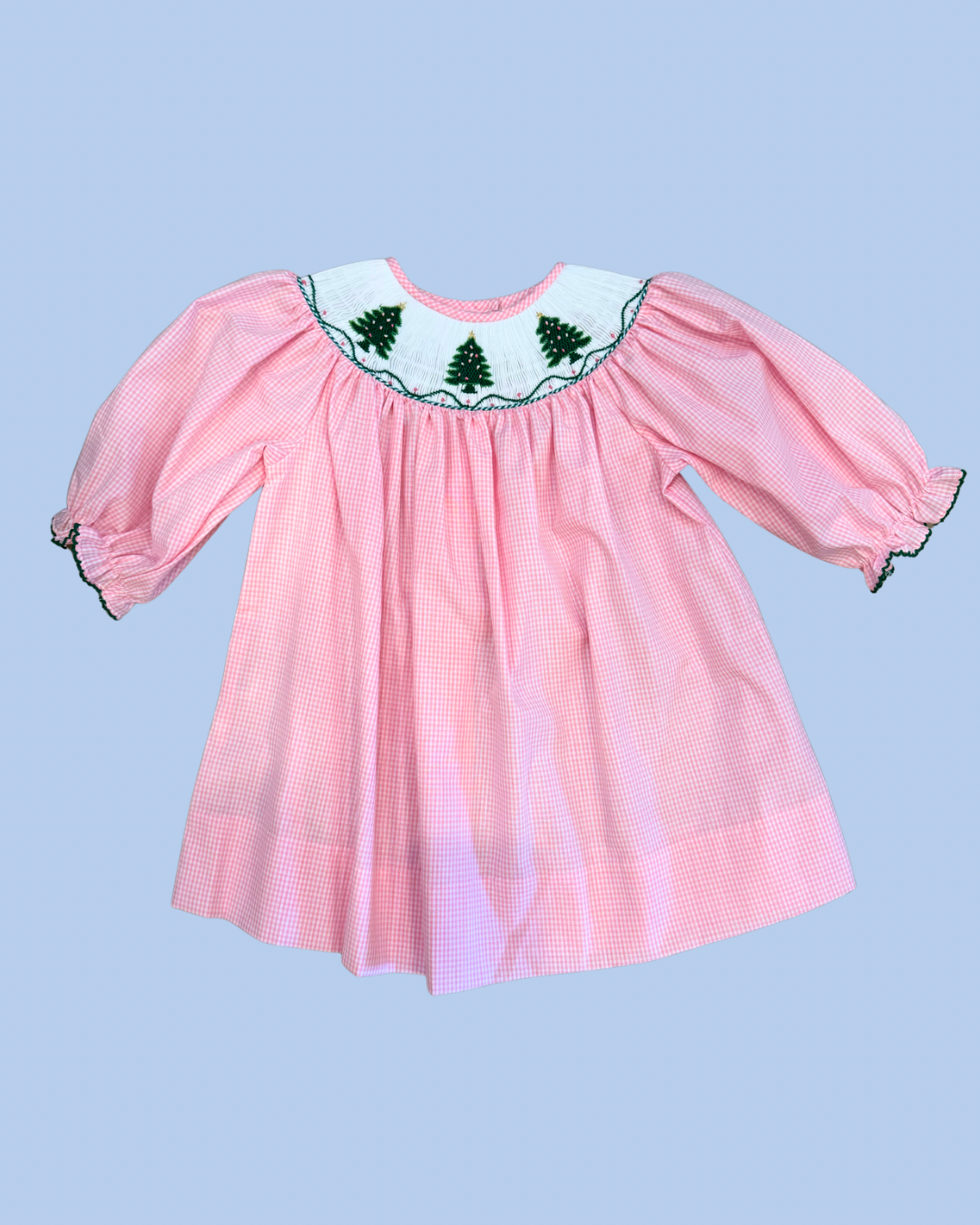 Christmas Tree Smocked Bishop Dress
