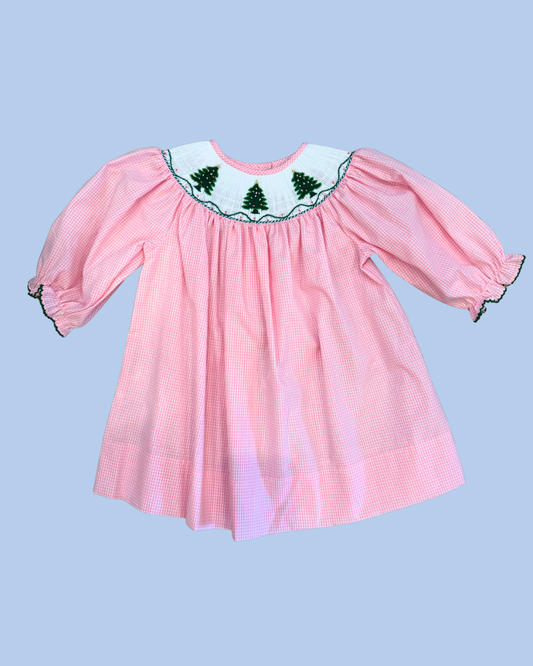 Christmas Tree Smocked Bishop Dress