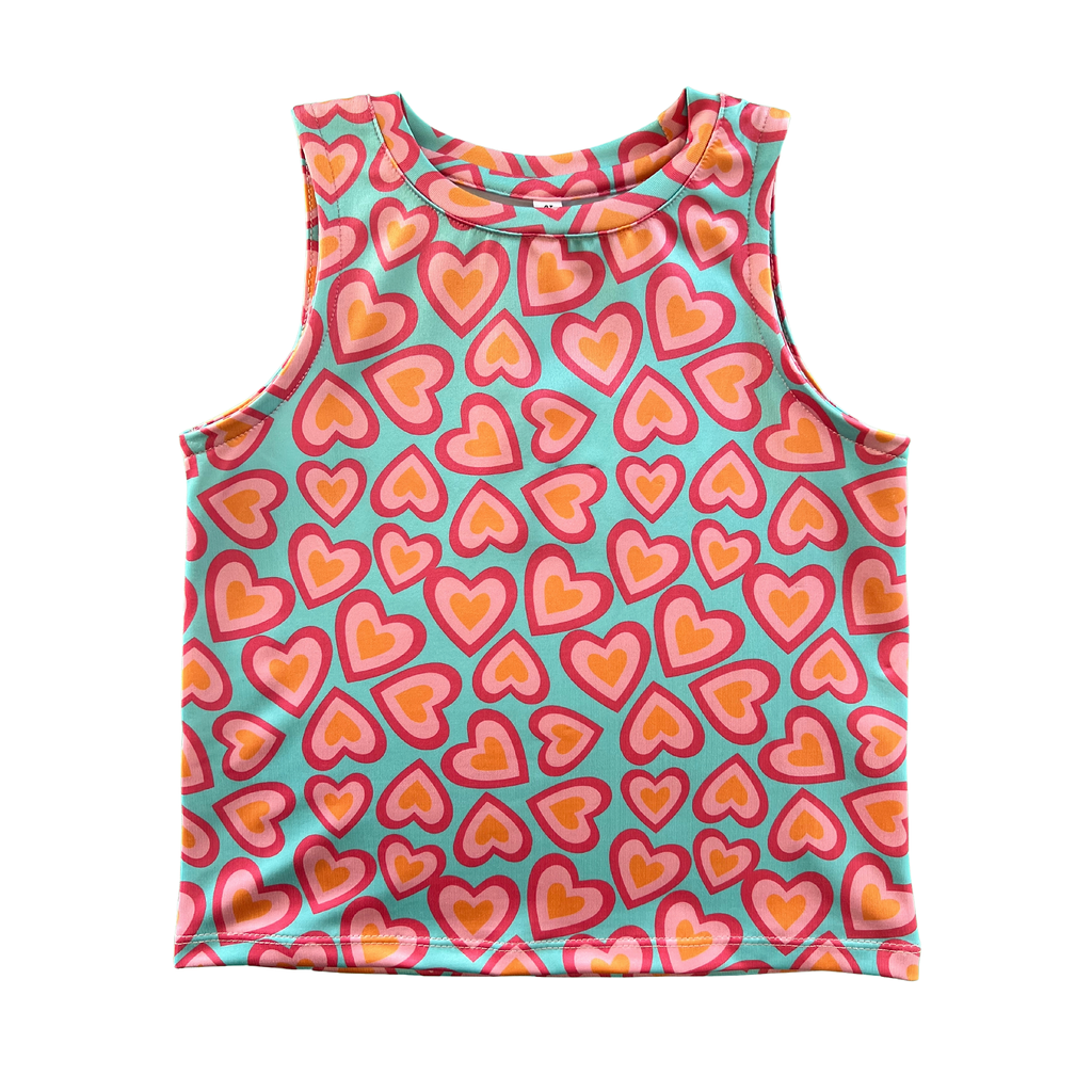 Lib Tank, Turquoise/Pink Hearts