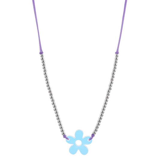 Adjustable Lavender Bead Necklace with Acrylic Flower Charm