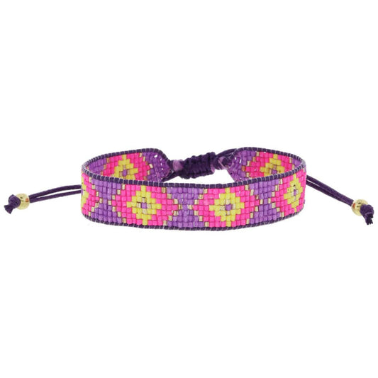 Purple, Hot Pink, Lime Woven Beaded Bracelet