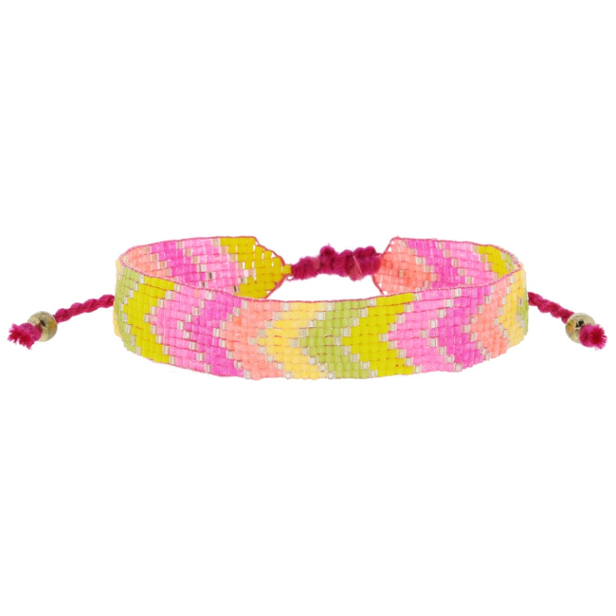 Pink, Coral, Lime, and Yellow Woven Beaded Bracelet