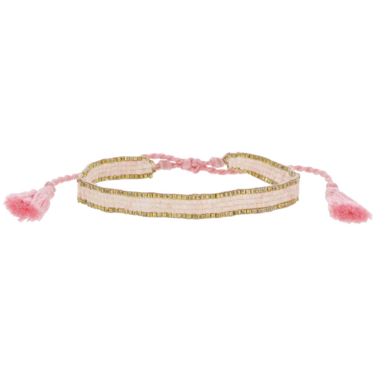 Thin Light Pink Woven Bracelet with Silver Trim