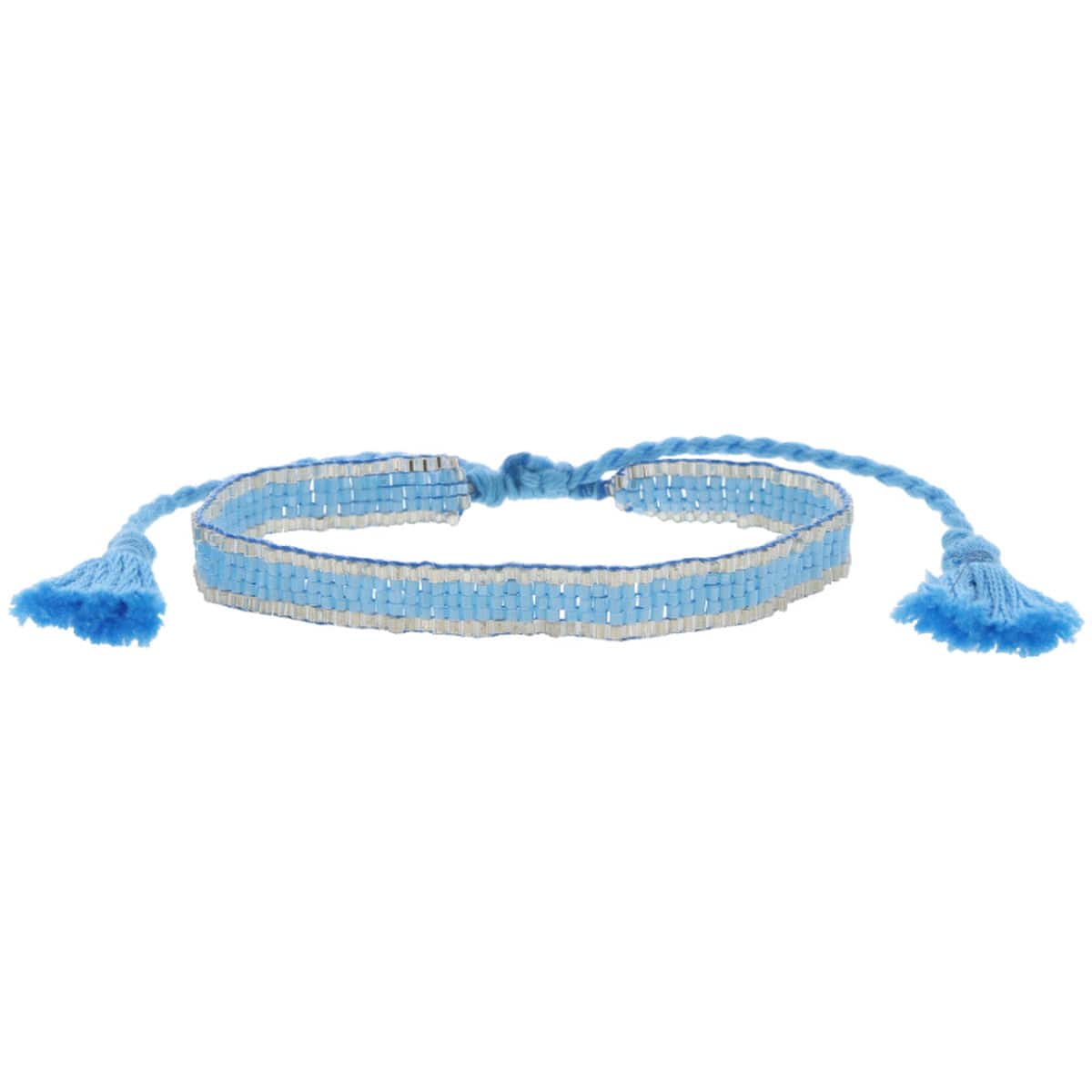 Thin Bright Blue Woven Bracelet with Silver Trim