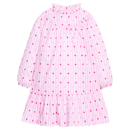 Jody Dress, Magenta Clip Dot Stripe