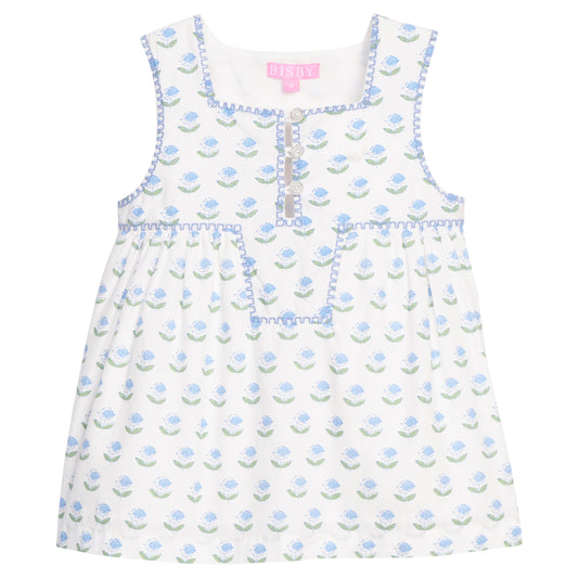 Keystone Top, Blue Tulip Block Print