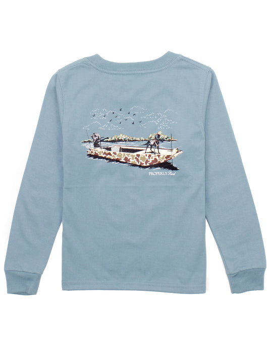 Boat Ride Long Sleeve Tee, Steel Blue