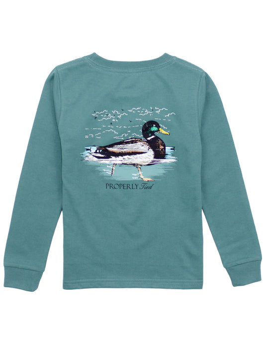 Swimming Mallard Long Sleeve Tee, Marine Green