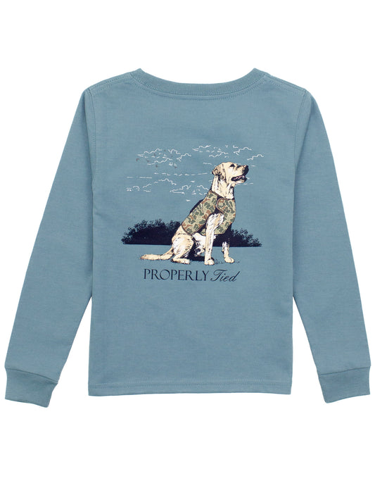 Good Boy Long Sleeve Tee, Steel Blue