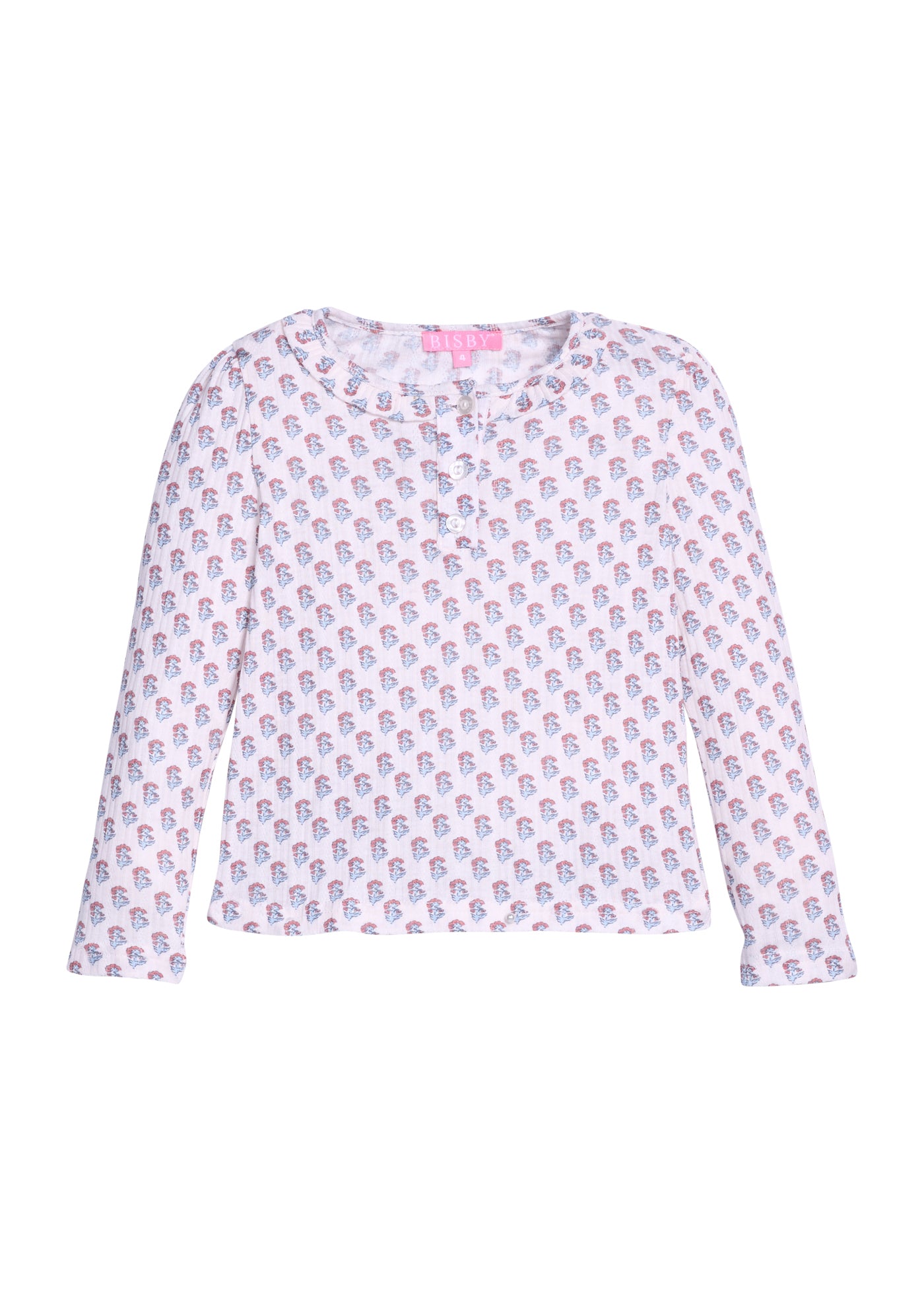 Long Sleeved Henley Tee, Verbier Pointelle Floral