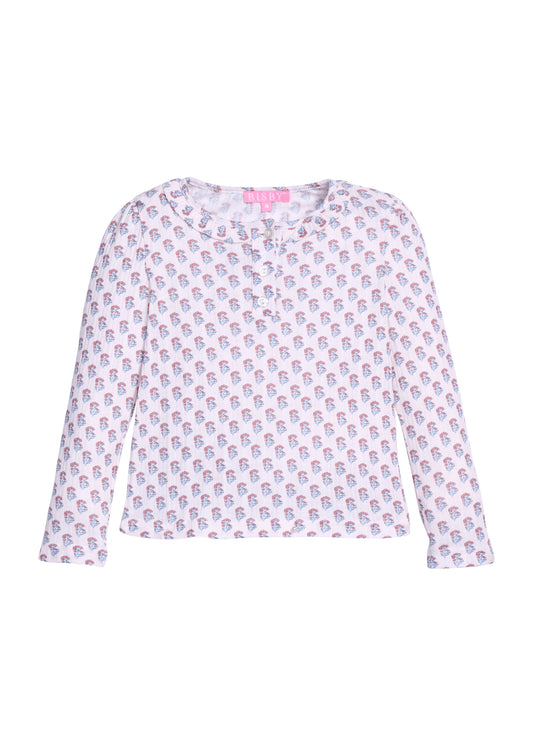 Long Sleeved Henley Tee, Verbier Pointelle Floral