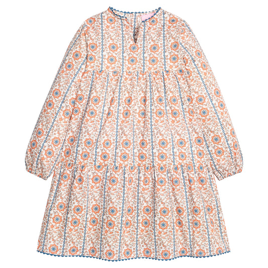 Long Sleeved Positano Dress, Verbier Vines Orange