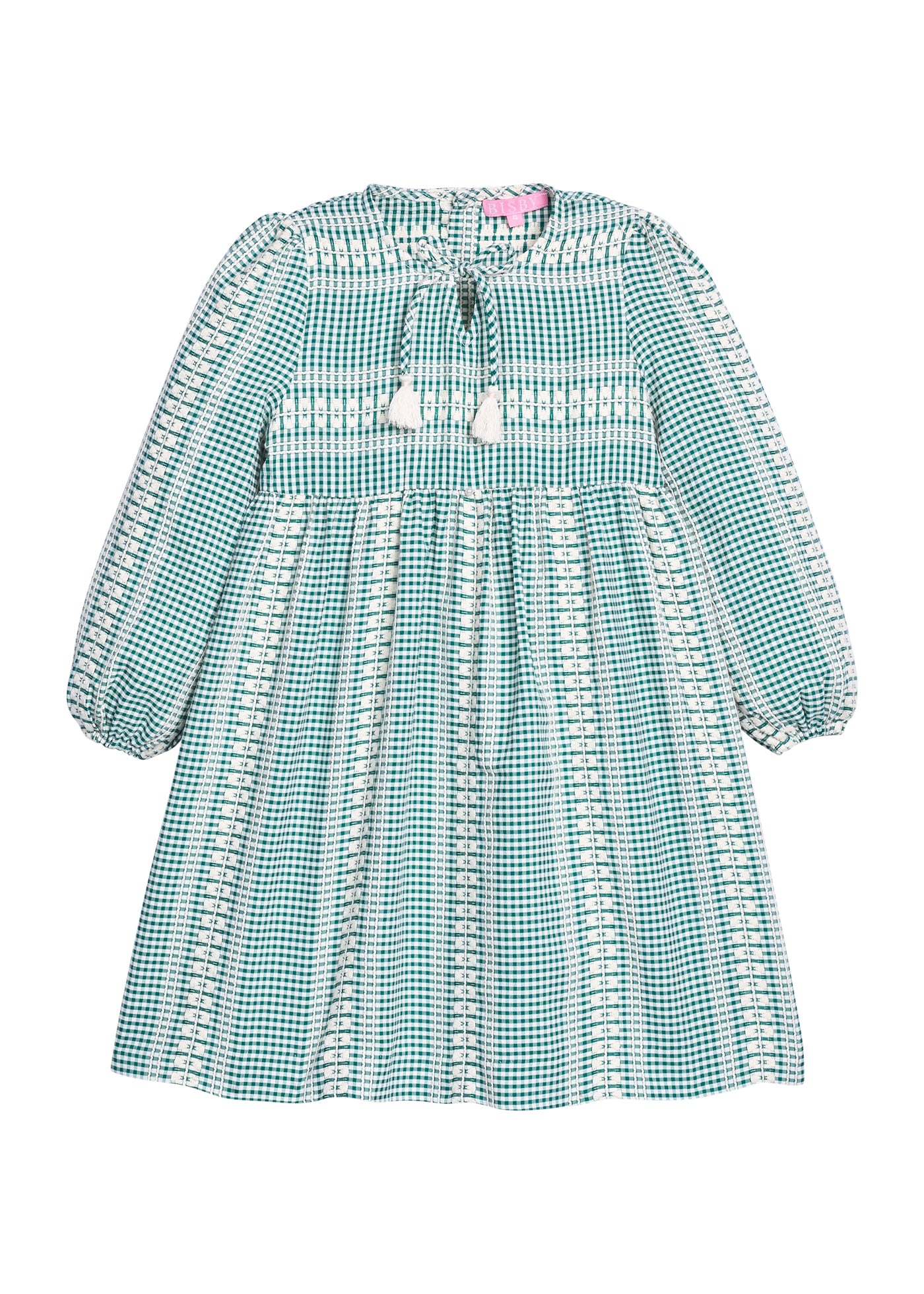 Long Sleeved Riviera Dress, Geneva Gingham Green
