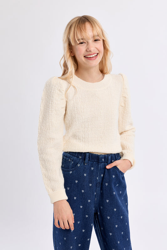Ivory Textured Puff Sleeve Sweater
