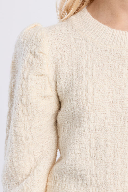 Ivory Textured Puff Sleeve Sweater