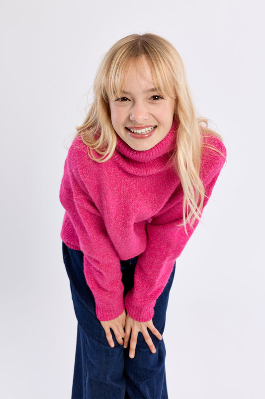 Girls Oversized Sweater, Fuchsia