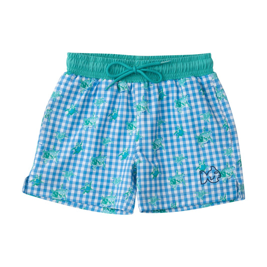 Boggie Board Swim Trunk - Gingham Turtle Print