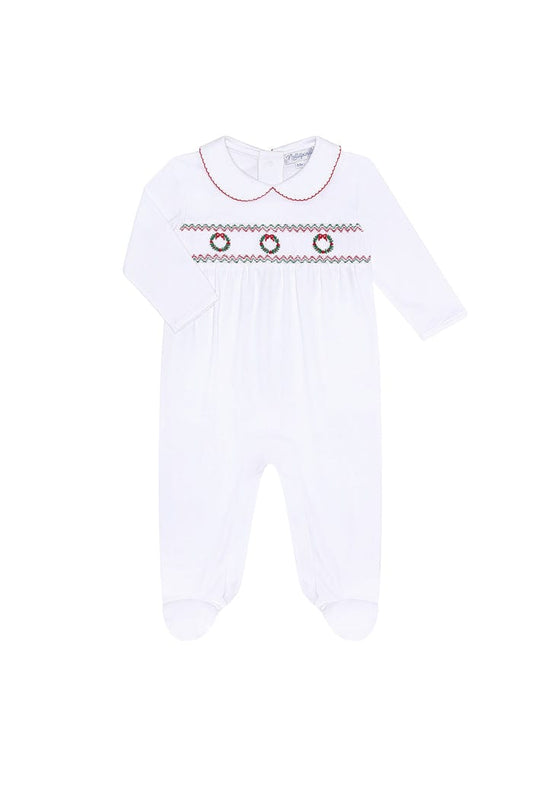 Christmas Wreath Smocked Footie