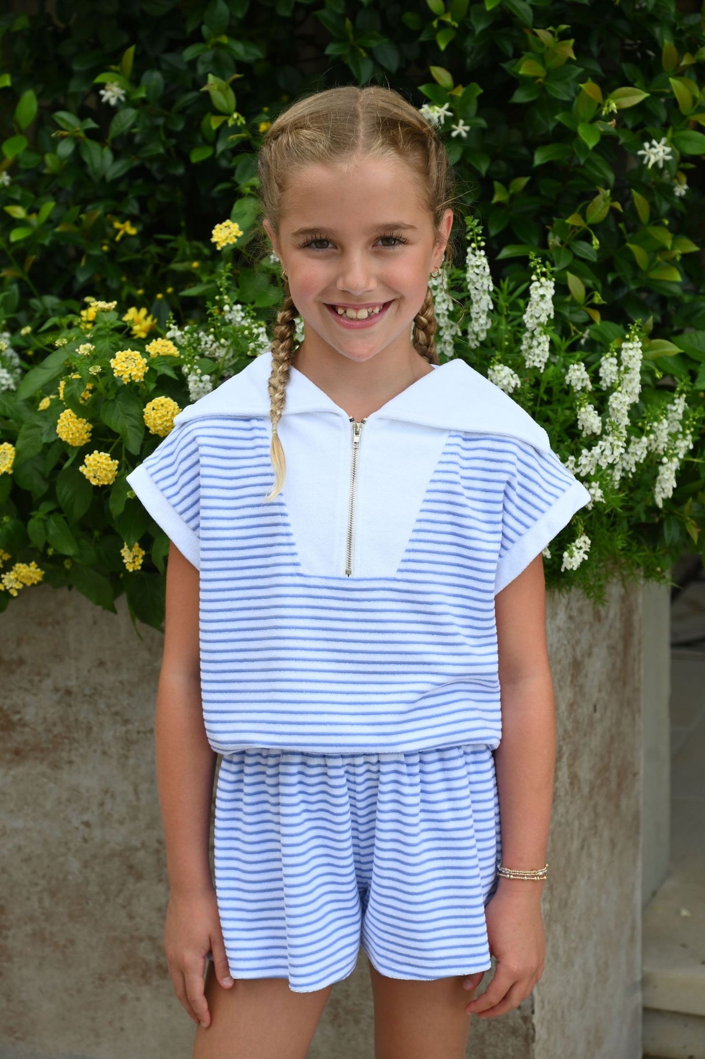 Callie Top, Blue/White French Terry