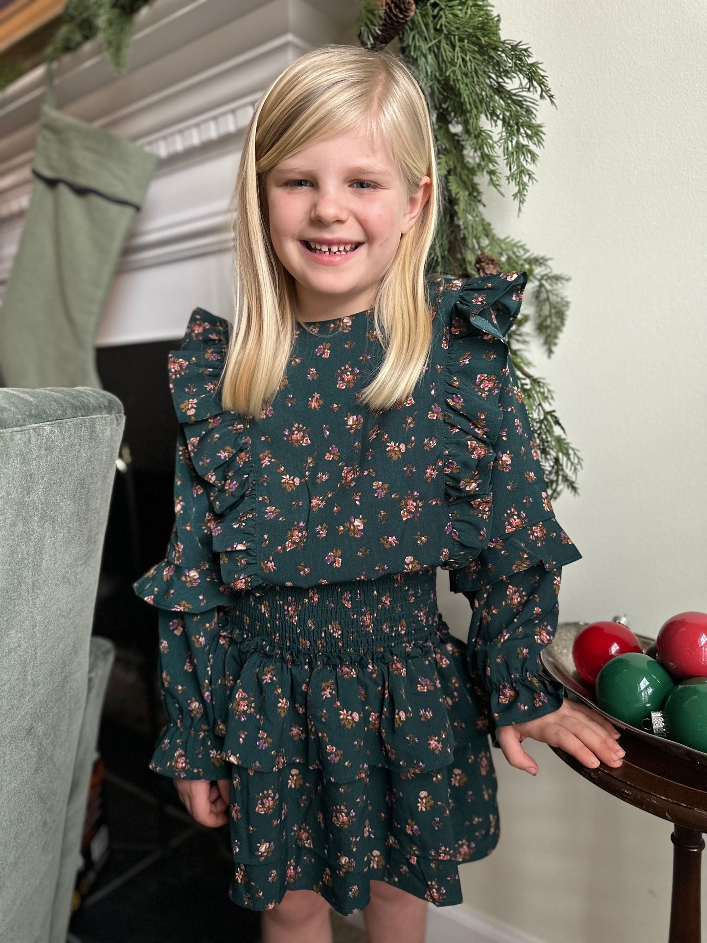 Charlie Dress, Evergreen Vintage Floral