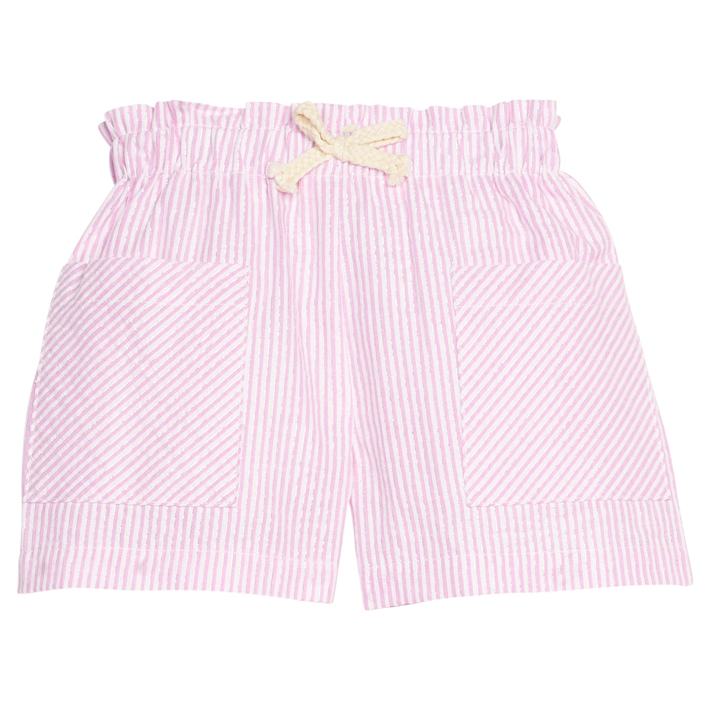 Patch Pocket Shorts, Pink Sparkle Seersucker