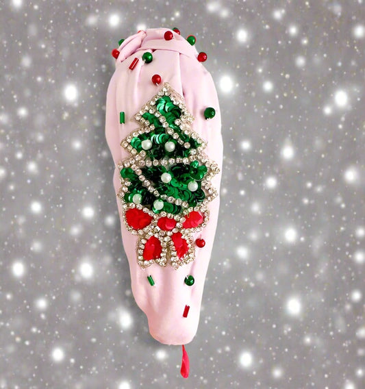 Christmas Headband, Pink with Christmas Tree