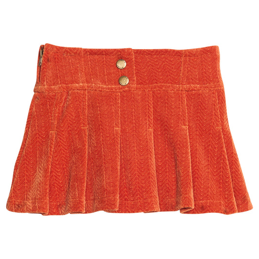 Pleated Skort, Rust Herringbone Corduroy