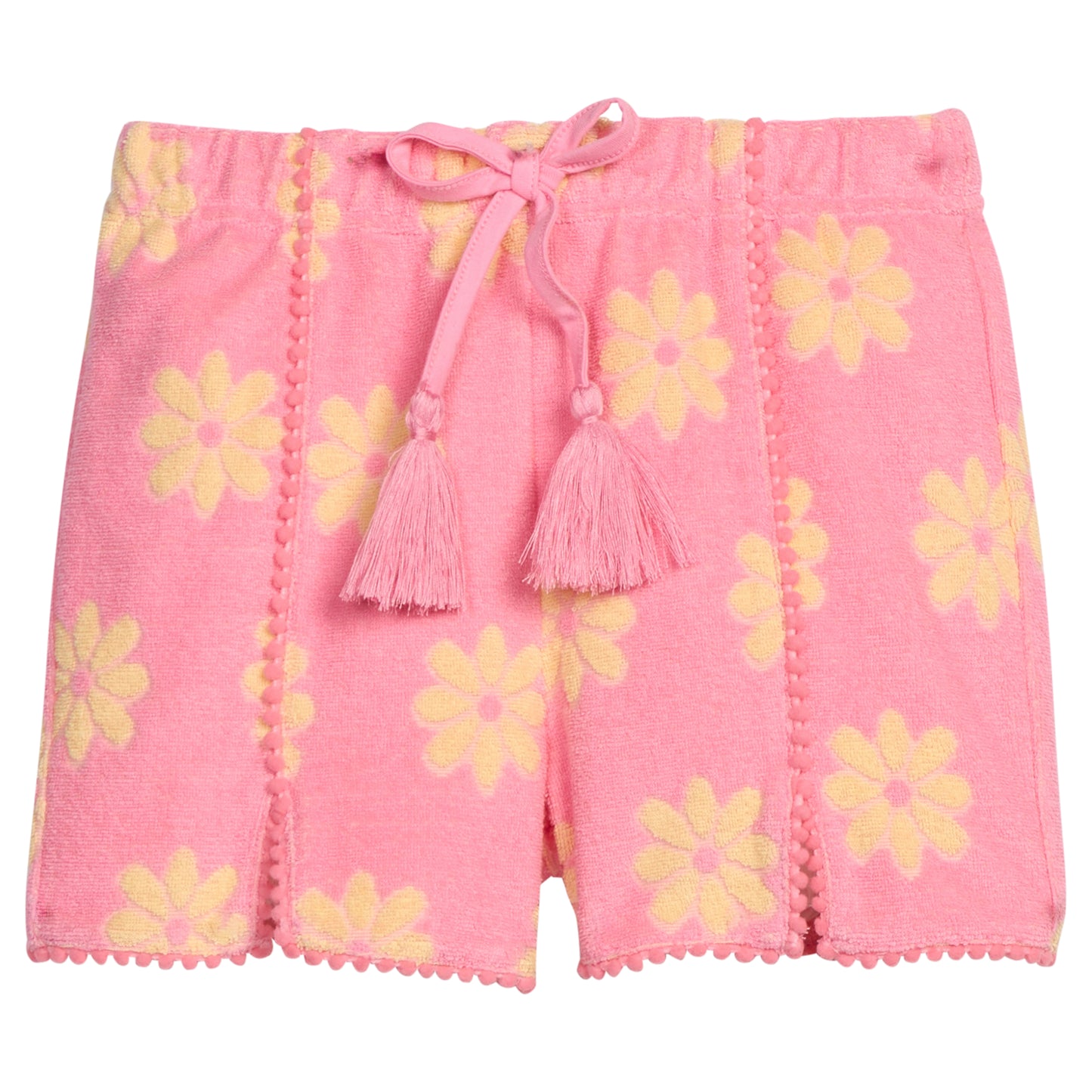 Pom Pom Terry Shorts, Pink Floral Terry