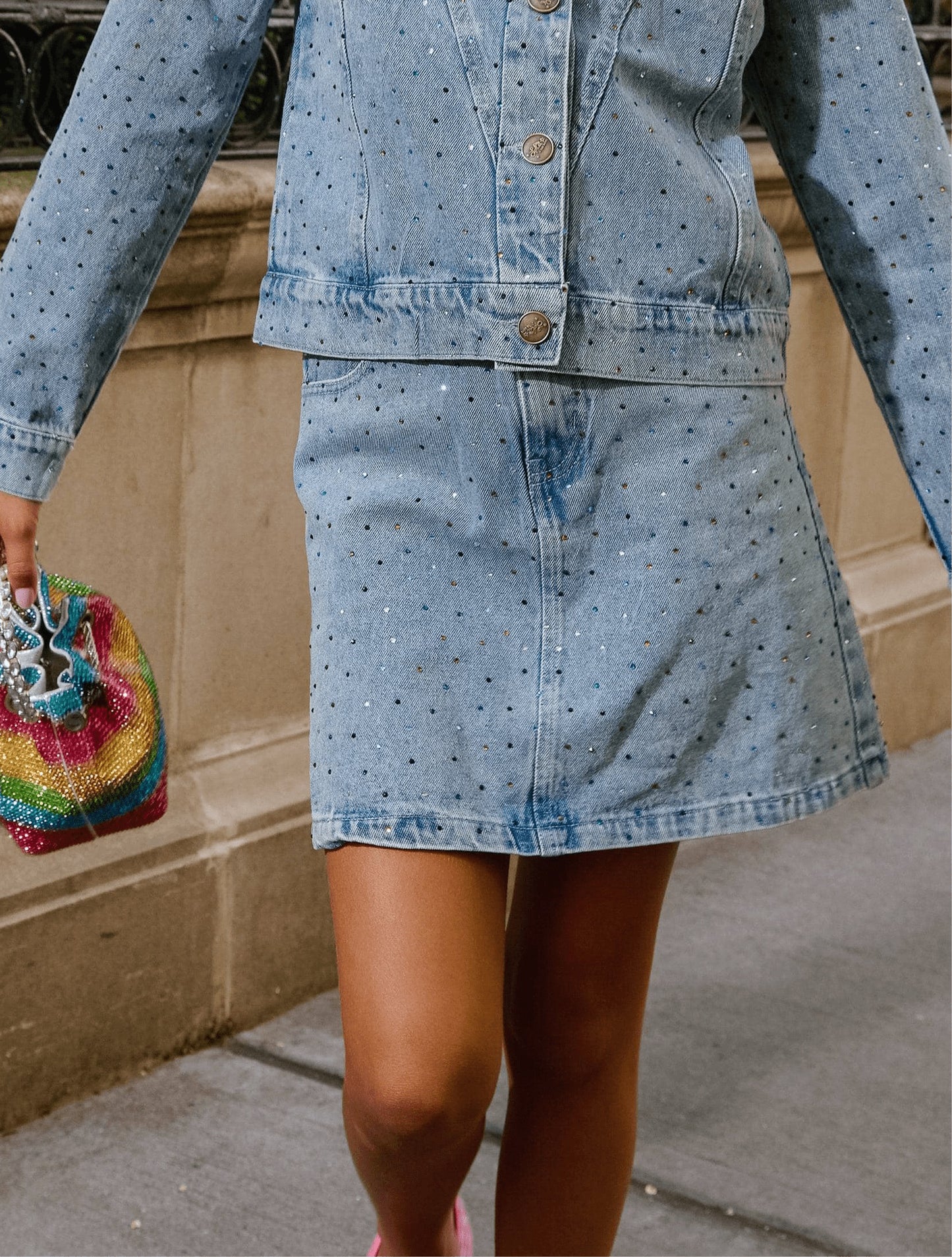 Rainbow Sparkle Denim Skirt