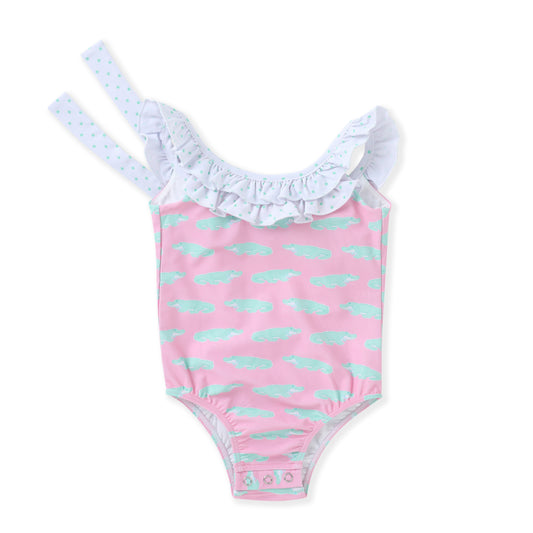 Pink Alligator Ruffle Swimsuit