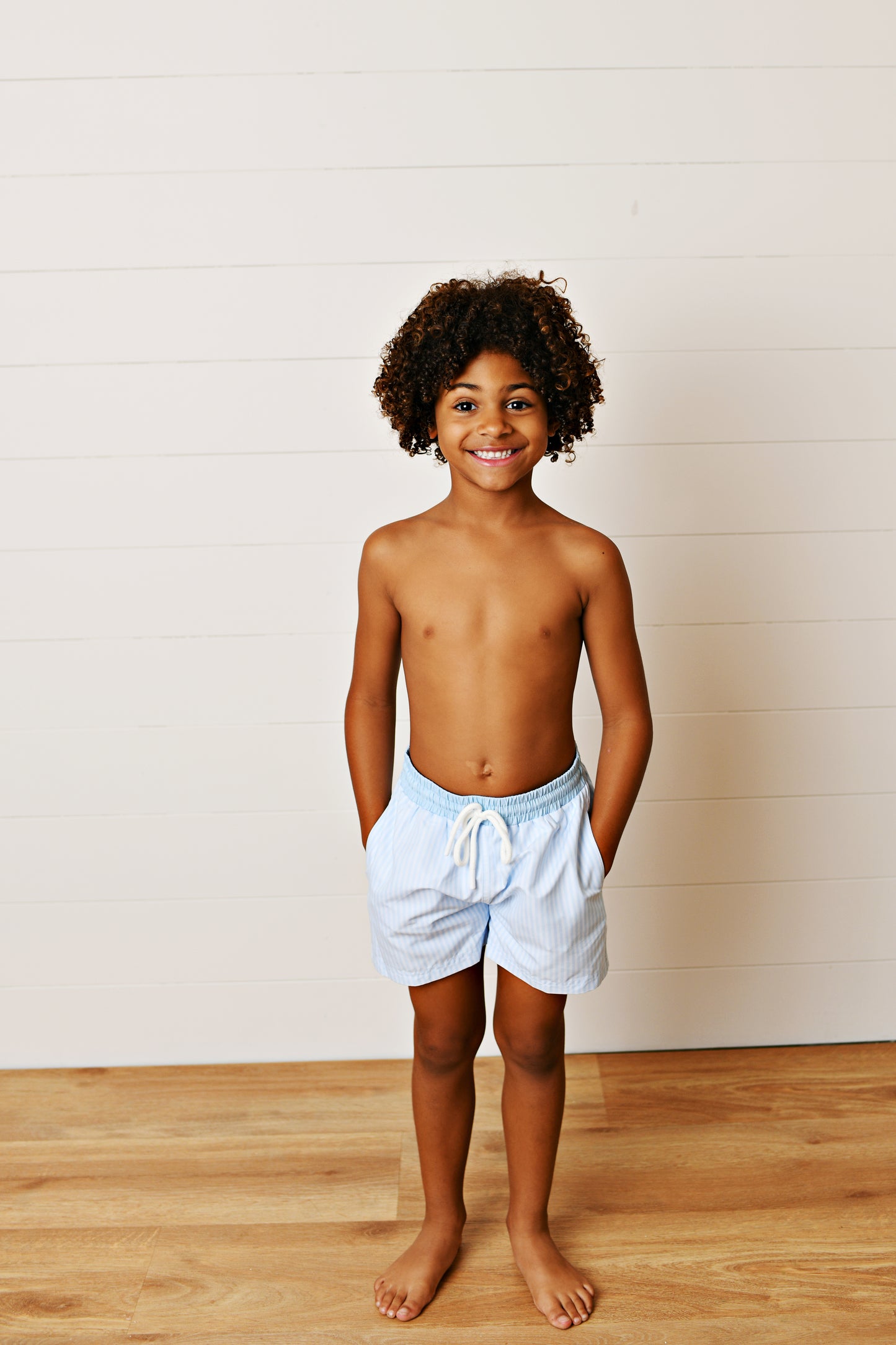 Light Blue Stripe Swim Trunks