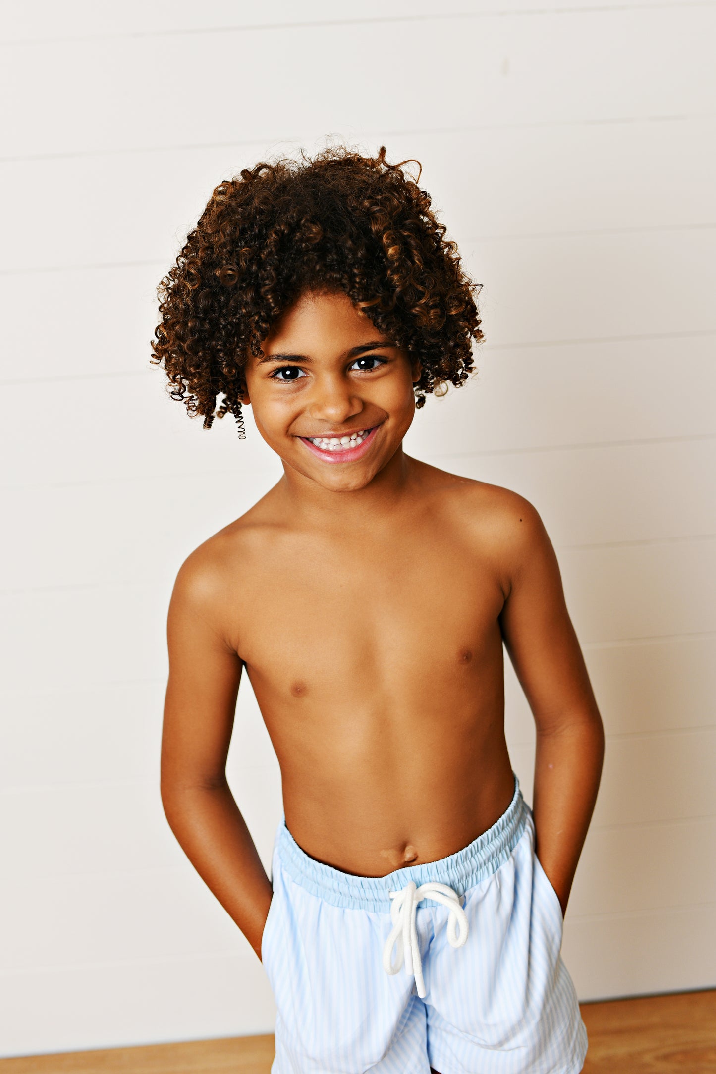 Light Blue Stripe Swim Trunks