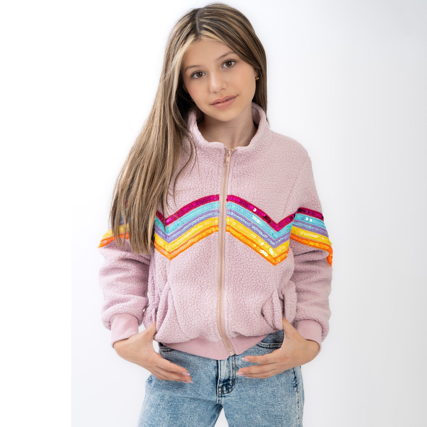 Rainbow Sequin Sherpa Jacket