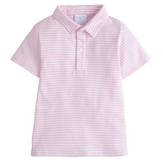 Short Sleeve Polo - Light Pink Stripe