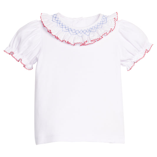 Short Sleeve Smocked Madeline Blouse, Red