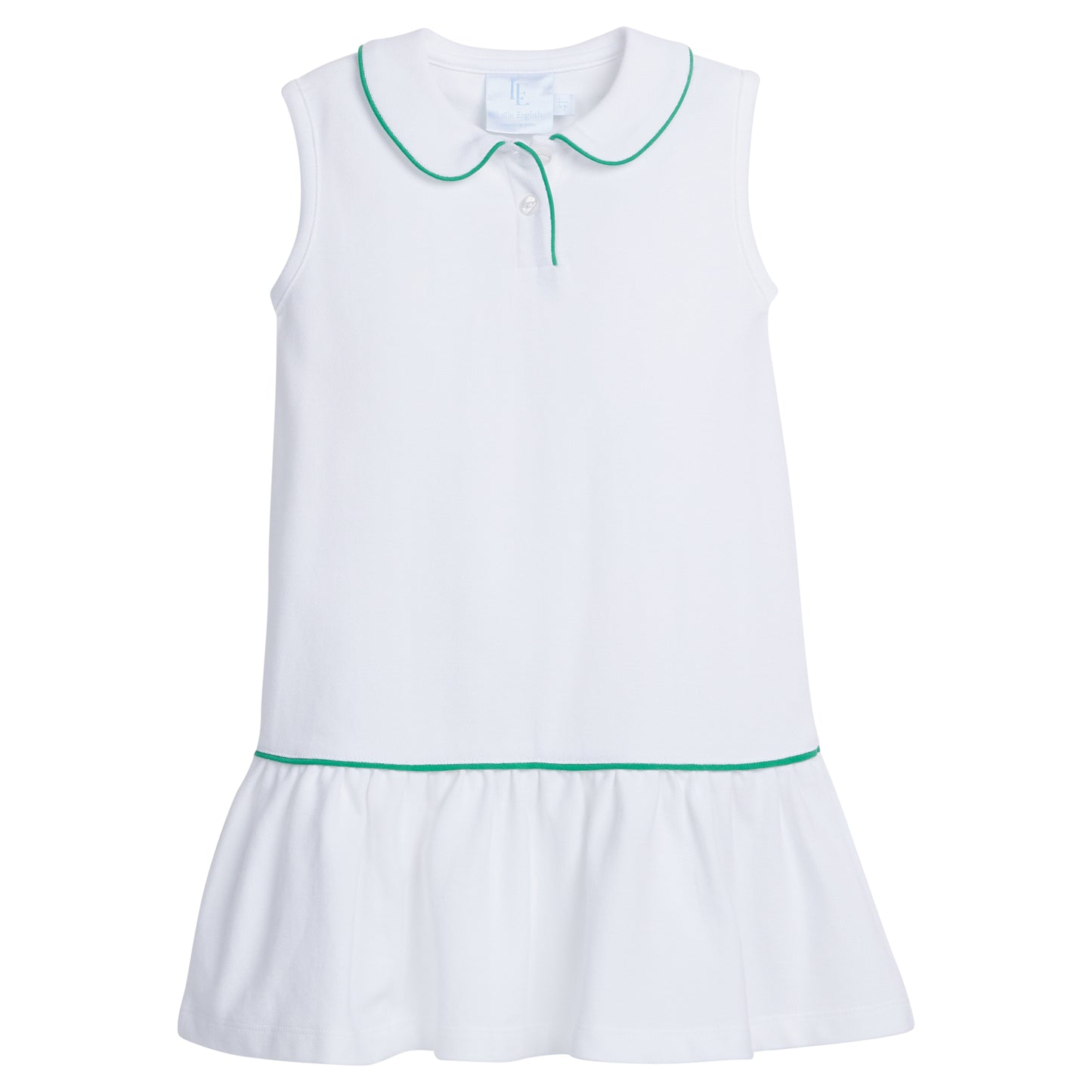 Sleeveless Polo Dress, White with Green