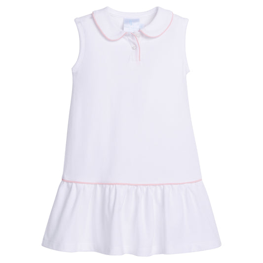 Sleeveless Polo Dress, White with Light Pink