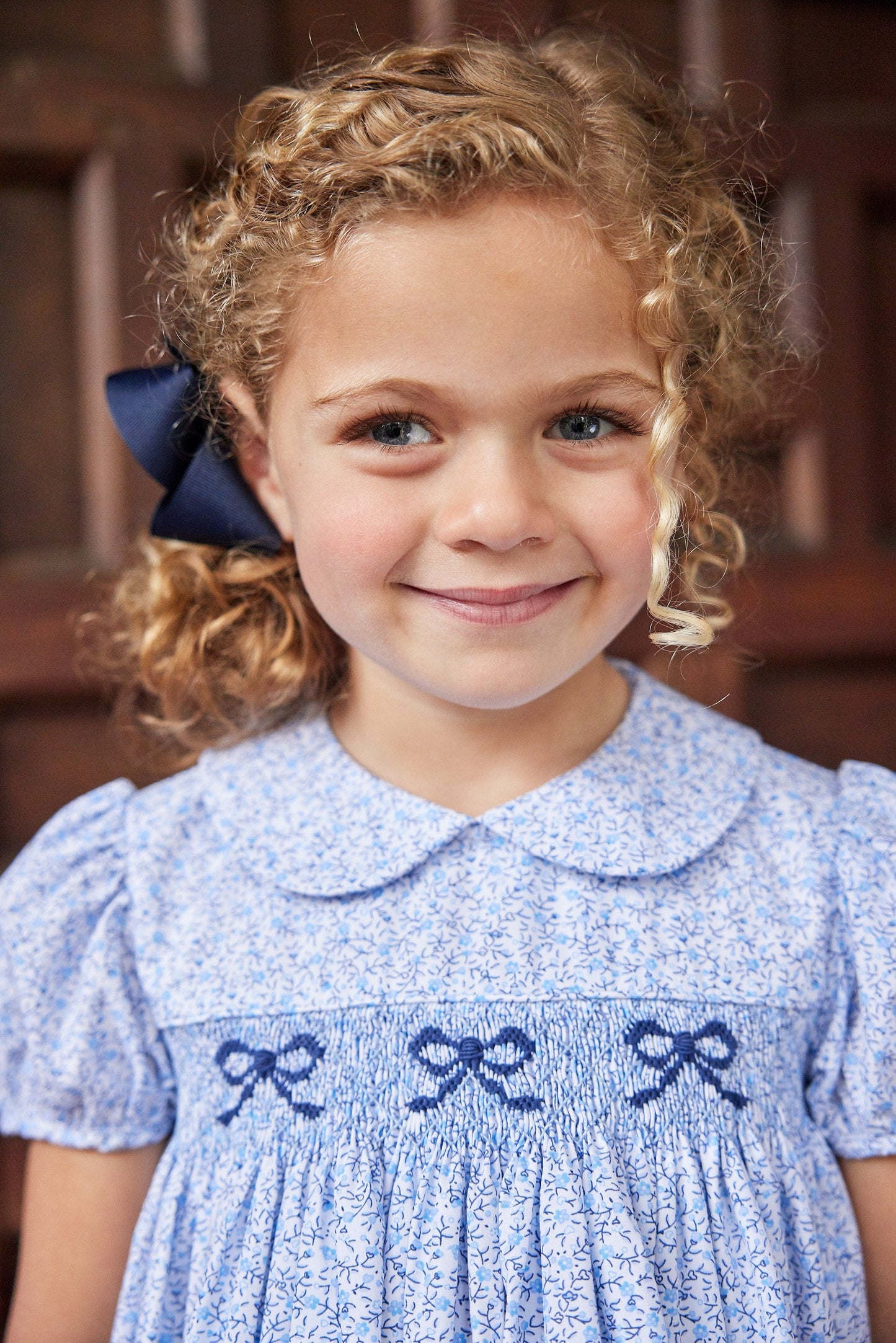 Smocked Peter Pan Dress, Blue Vinings