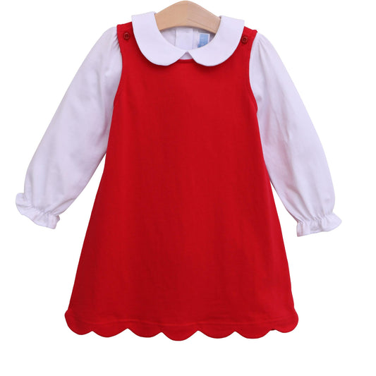 Red Knit Scallop Jumper