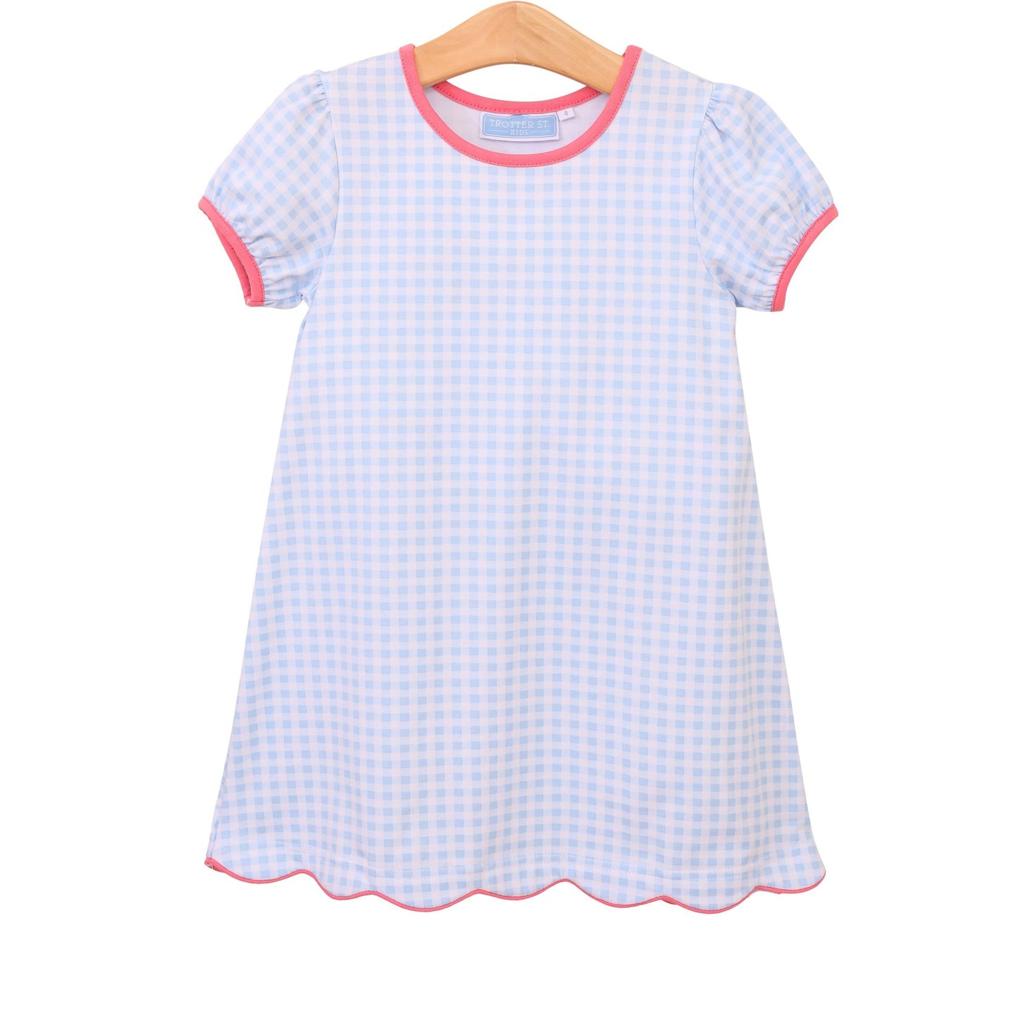 Cecilia Dress, Light Blue Gingham & Pink