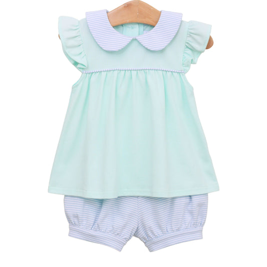 Genevieve Bloomer Set, Light Blue Stripe & Mint