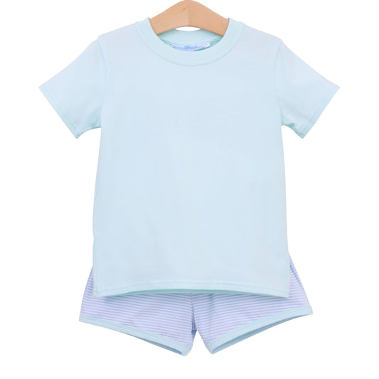 Thomas Short Set, Light Blue Stripe & Mint