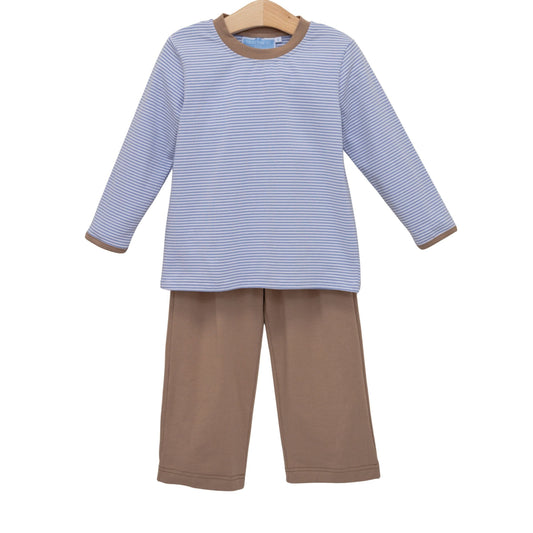 Miller Pant Set, Dusty Blue Stripe/Brown