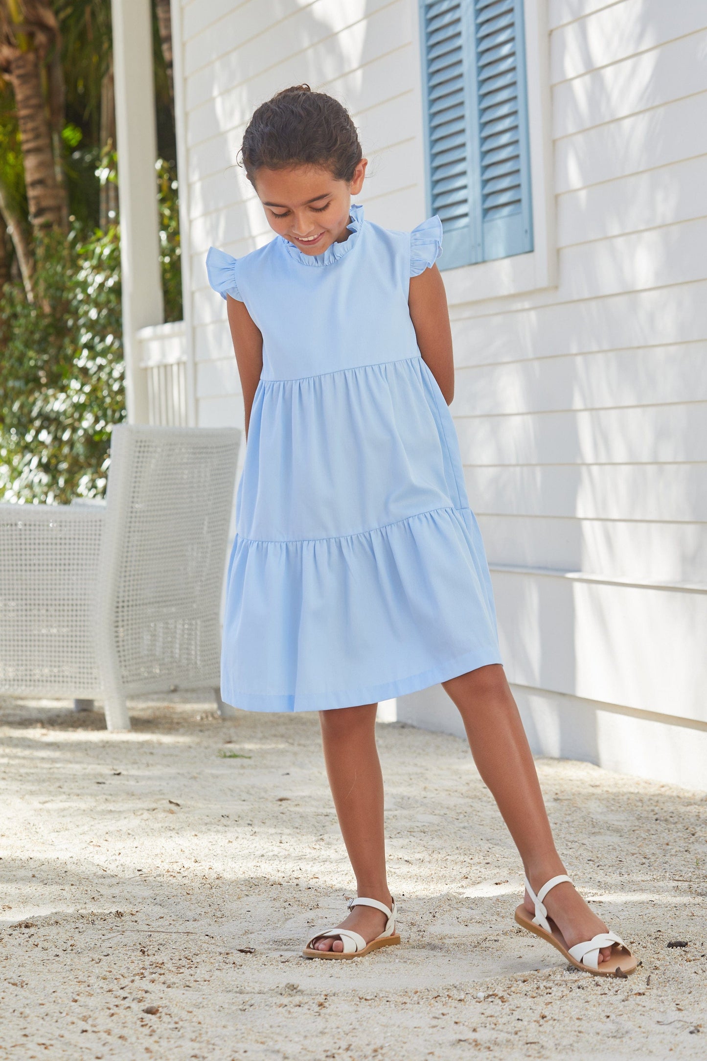 Tiered Charleston Dress - Light Blue Pique