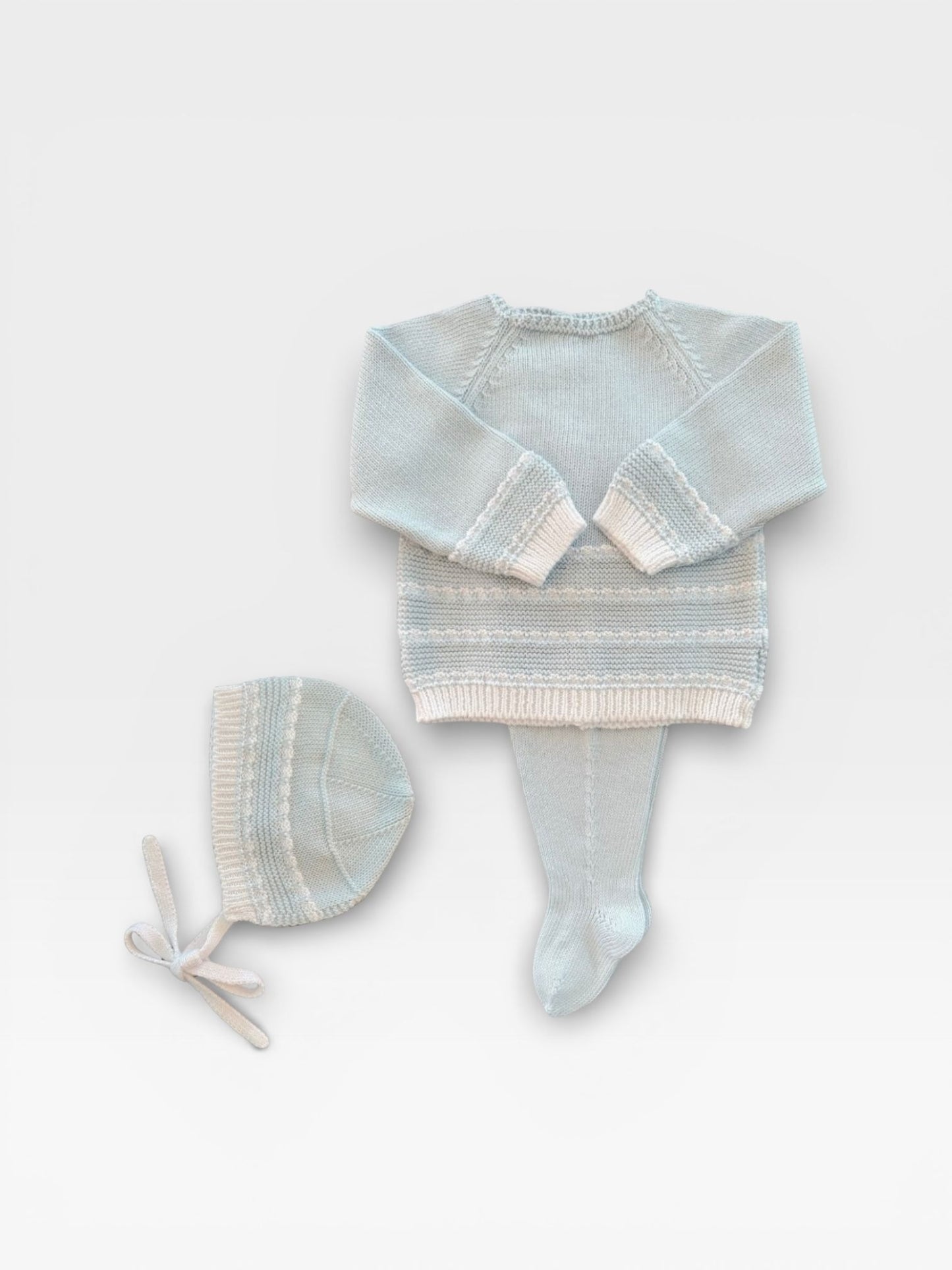 Stripe Layette Three Piece Set, Light Blue
