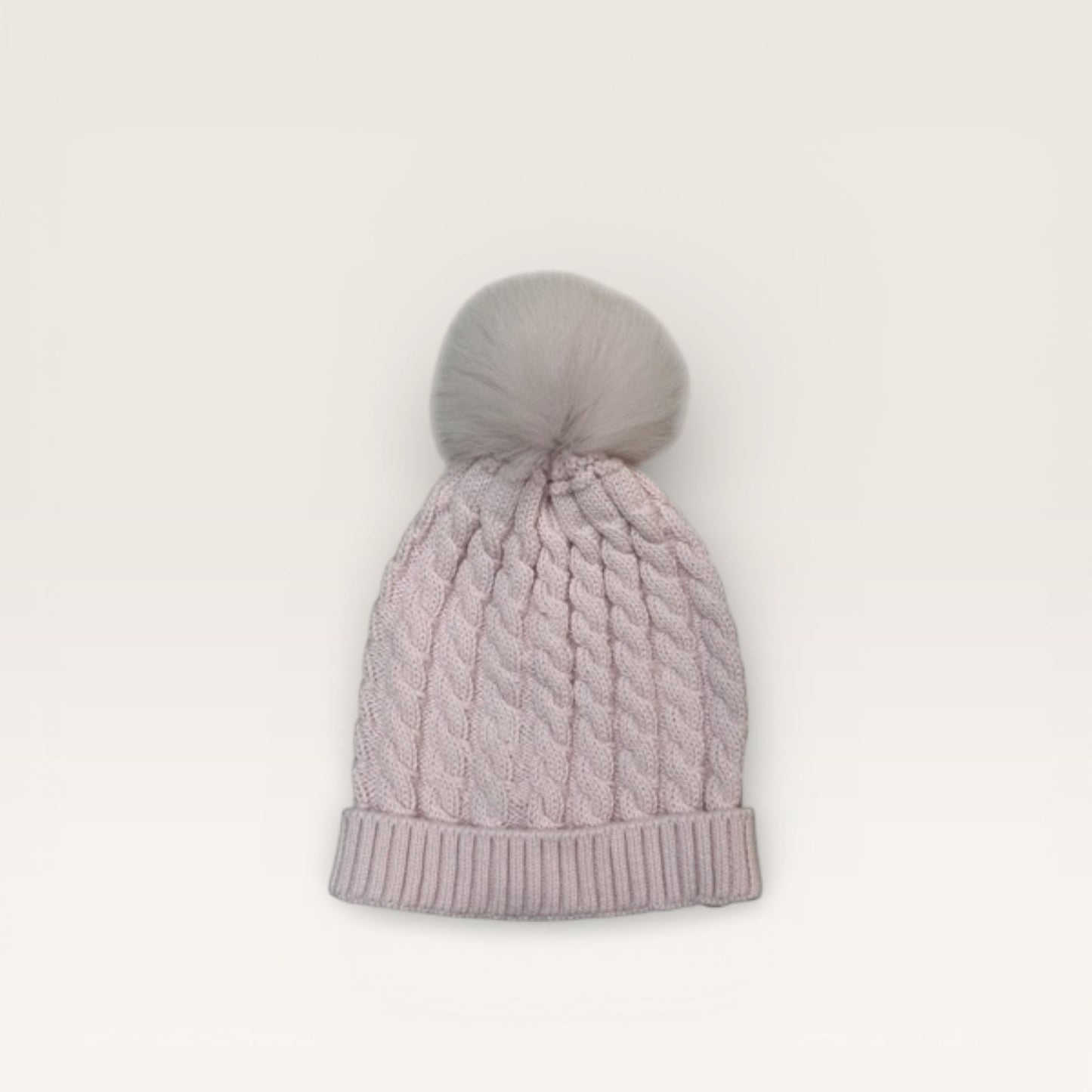 Cable Toboggan Hat with Pom, Pink